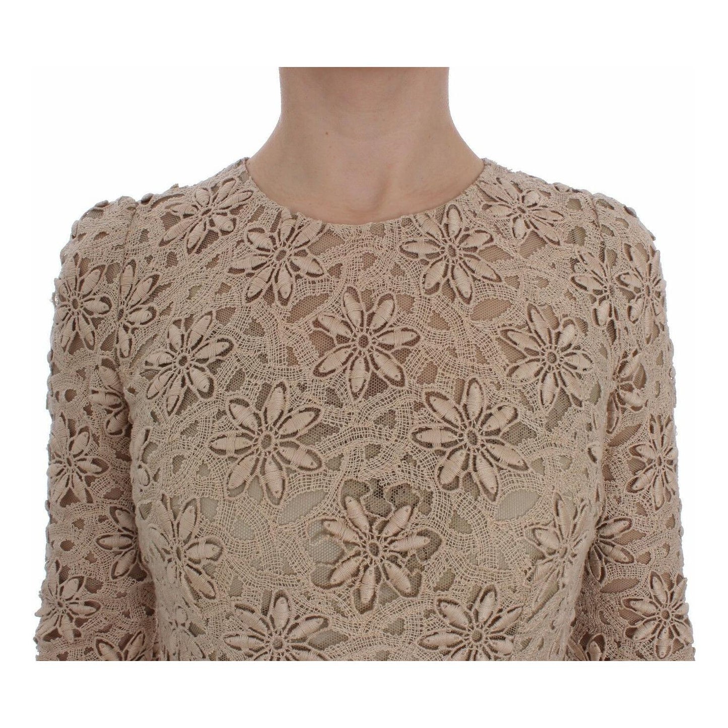 Dolce & Gabbana Beige Floral Lace Sheath Maxi Dress Dolce & Gabbana