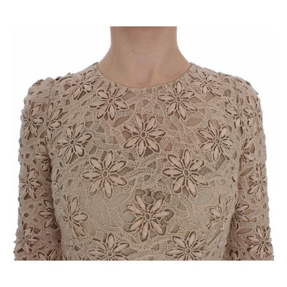 Dolce & Gabbana Beige Floral Lace Sheath Maxi Dress Dolce & Gabbana