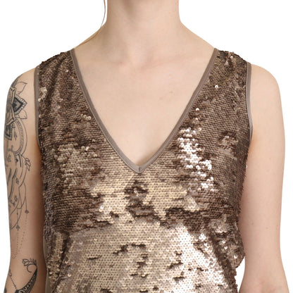 Liu Jo Brown Sequined V-neck Sleeveless Sheath Mini Dress Liu Jo