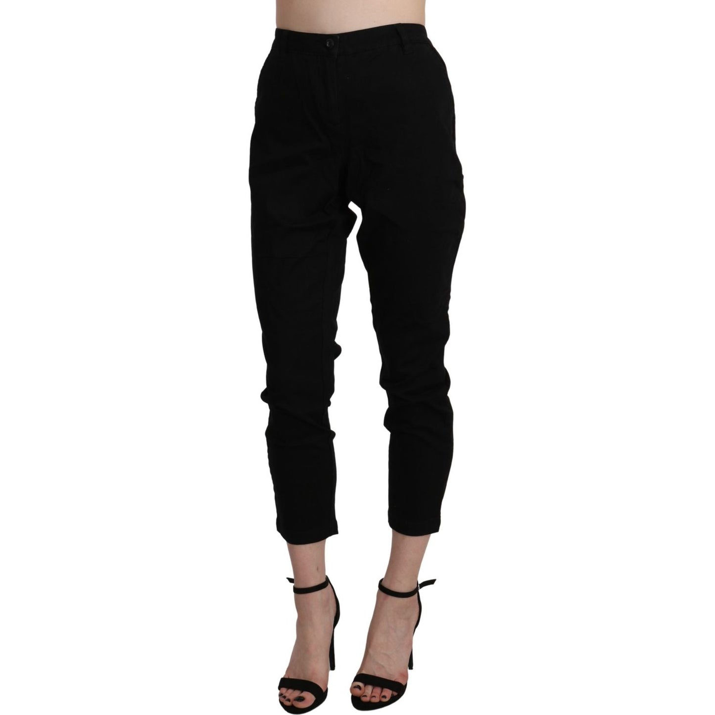Acht Black High Waist Skinny Cropped Cotton Capri Pant Acht