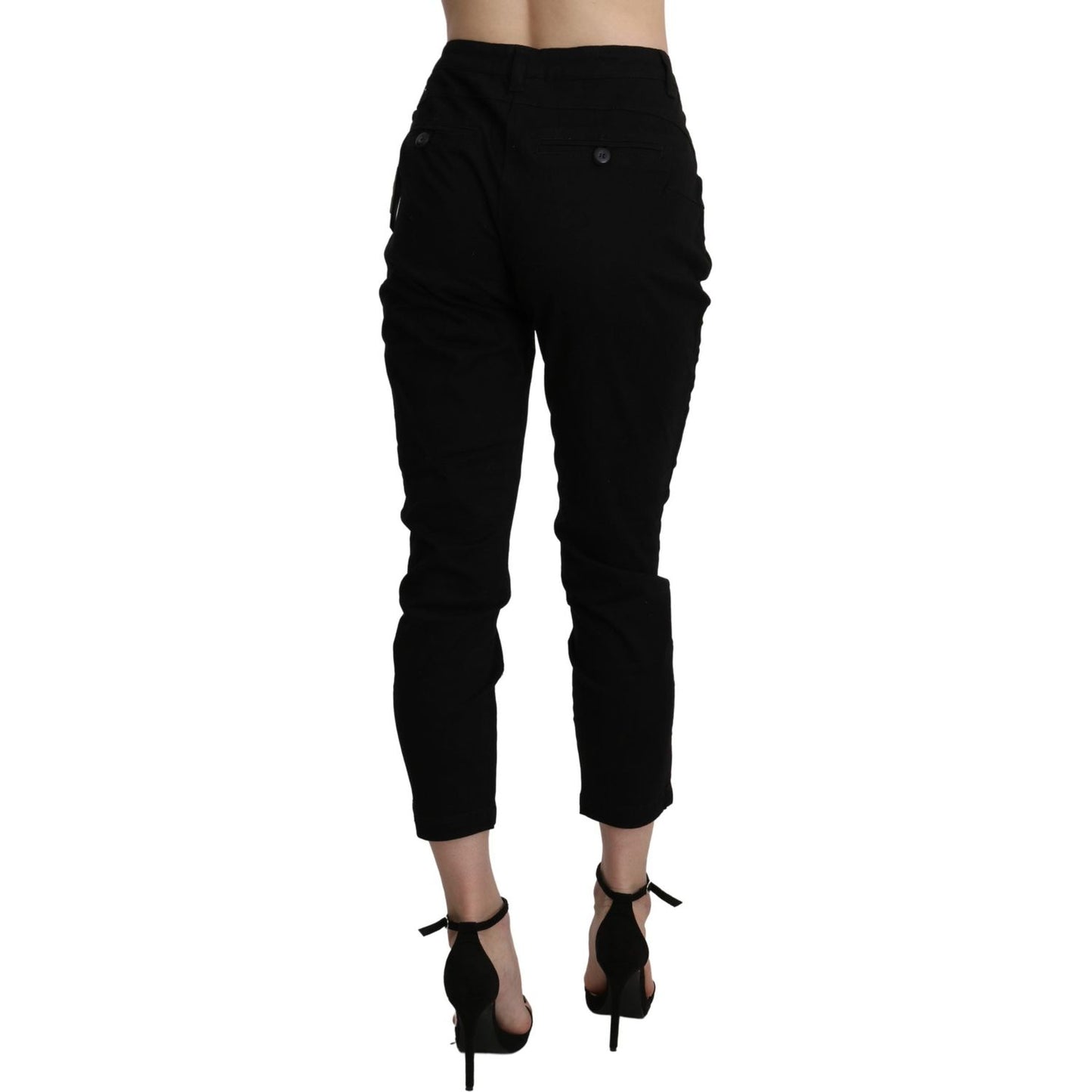 Acht Black High Waist Skinny Cropped Cotton Capri Pant Acht