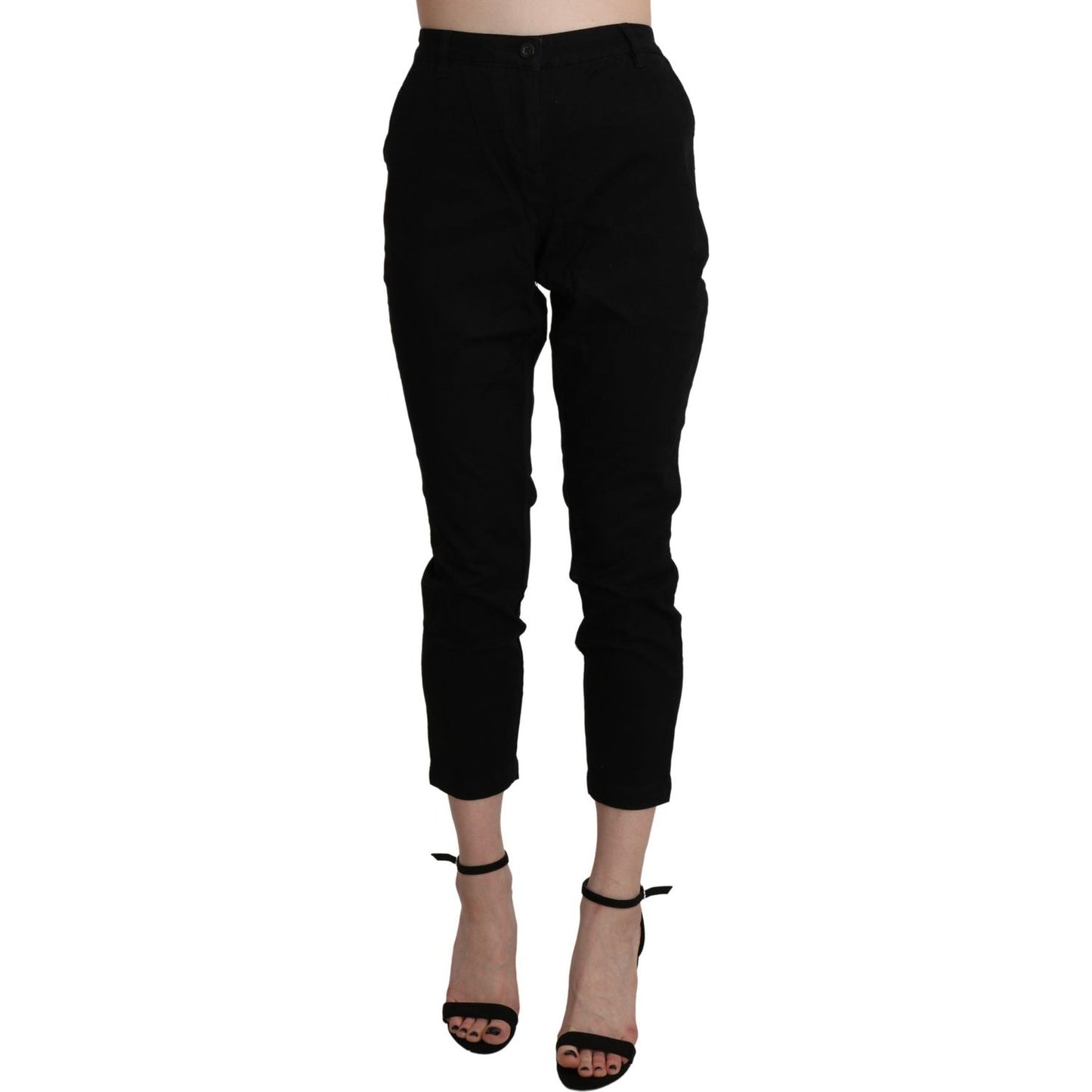 Acht Black High Waist Skinny Cropped Cotton Capri Pant Acht