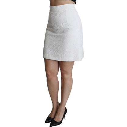 Dolce & Gabbana White Floral High Waist Mini Brocade Skirt Dolce & Gabbana