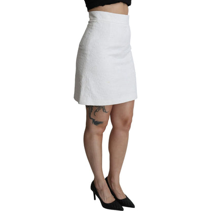 Dolce & Gabbana White Floral High Waist Mini Brocade Skirt Dolce & Gabbana