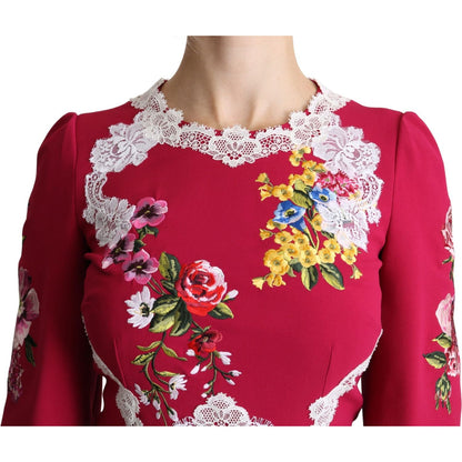 Dolce & Gabbana Red Floral Embroidered Sheath Midi Dress Dolce & Gabbana