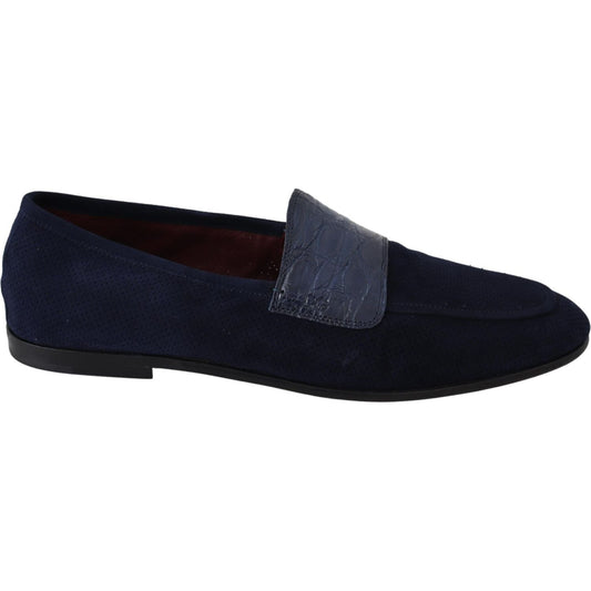 Dolce & Gabbana Blue Suede Caiman Loafers Slippers Shoes 14% Caiman,1728,67345645728,Blue,Dolce & Gabbana,EU39.5/US6.5,Loafers - Men - Shoes,Loafers - Shoes,Material: 86% Perforated Suede Goat,Men,Men - Shoes,New with tags,Shoes,Slip-On Loafers - Loafers