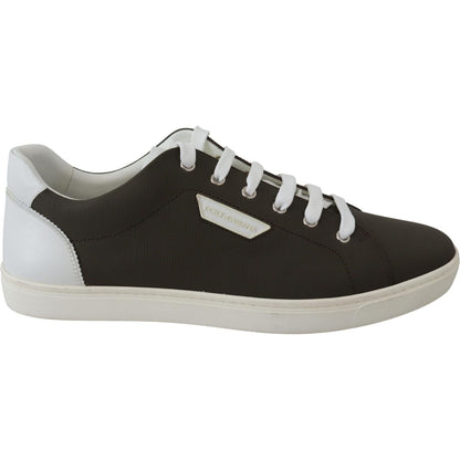 Dolce & Gabbana White Green Leather Low Top Sneakers Shoes