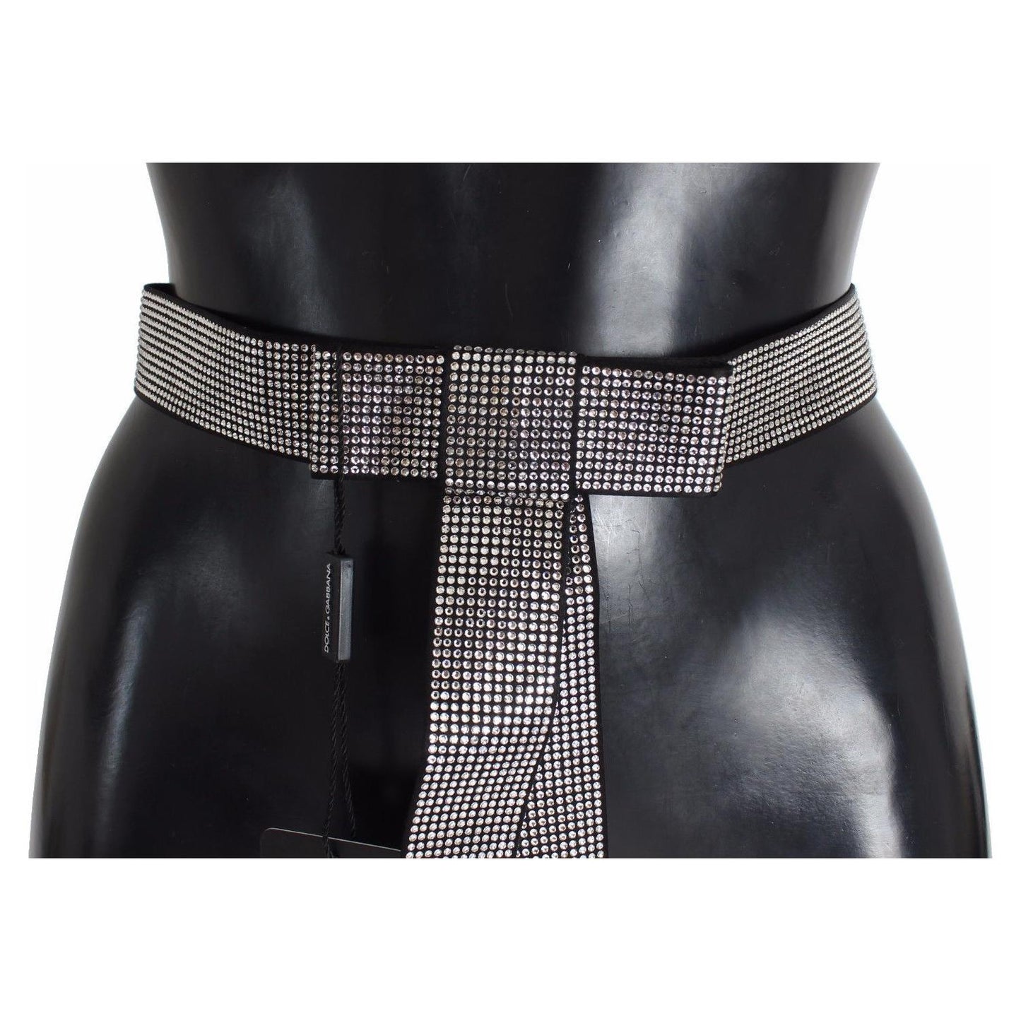 Dolce & Gabbana Black Silk Clear Crystal Bow Waist Belt Dolce & Gabbana