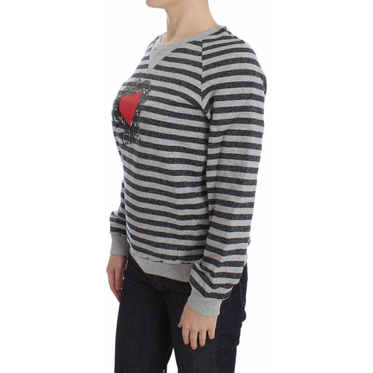 Exte Gray Striped Cotton Crewneck Sweater Exte