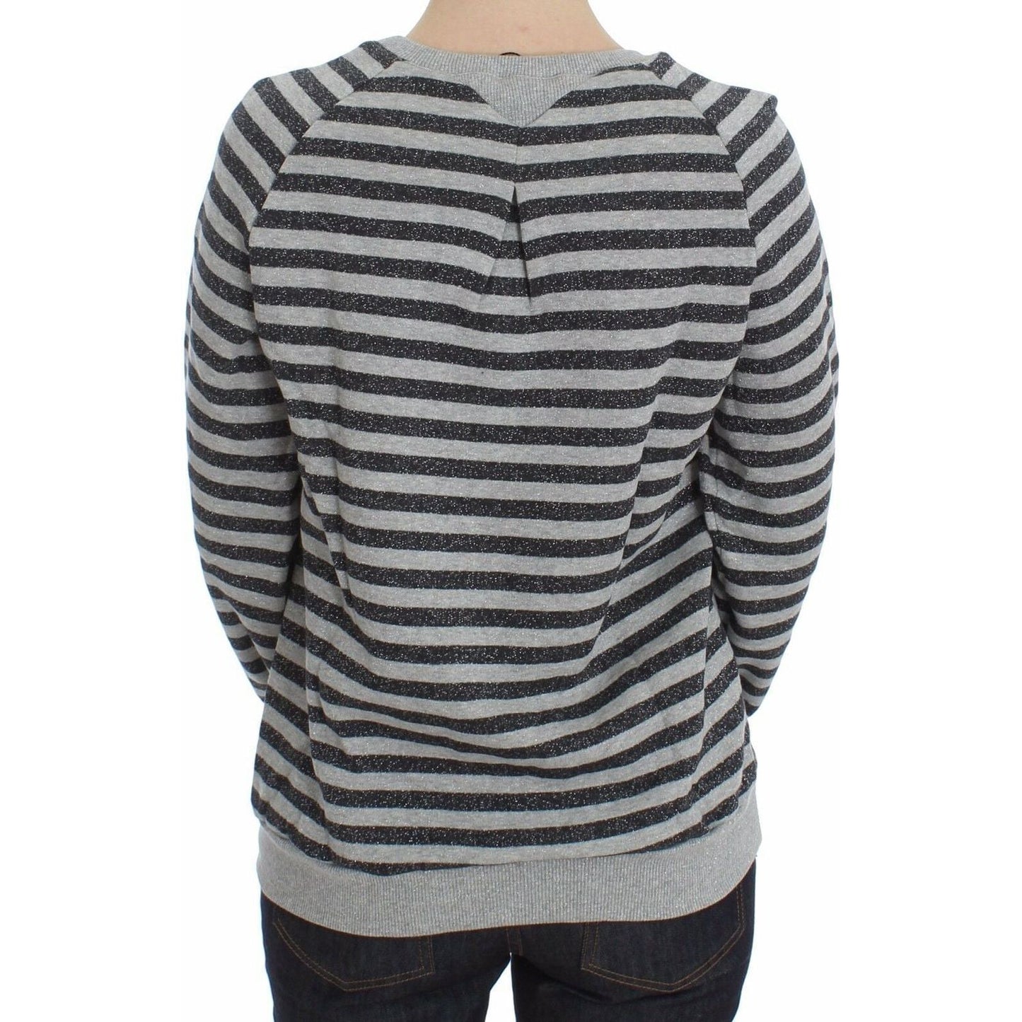 Exte Gray Striped Cotton Crewneck Sweater Exte