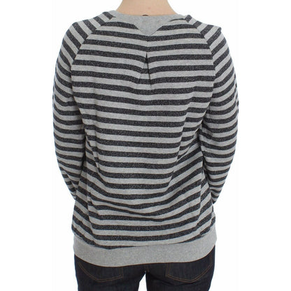 Exte Gray Striped Cotton Crewneck Sweater Exte