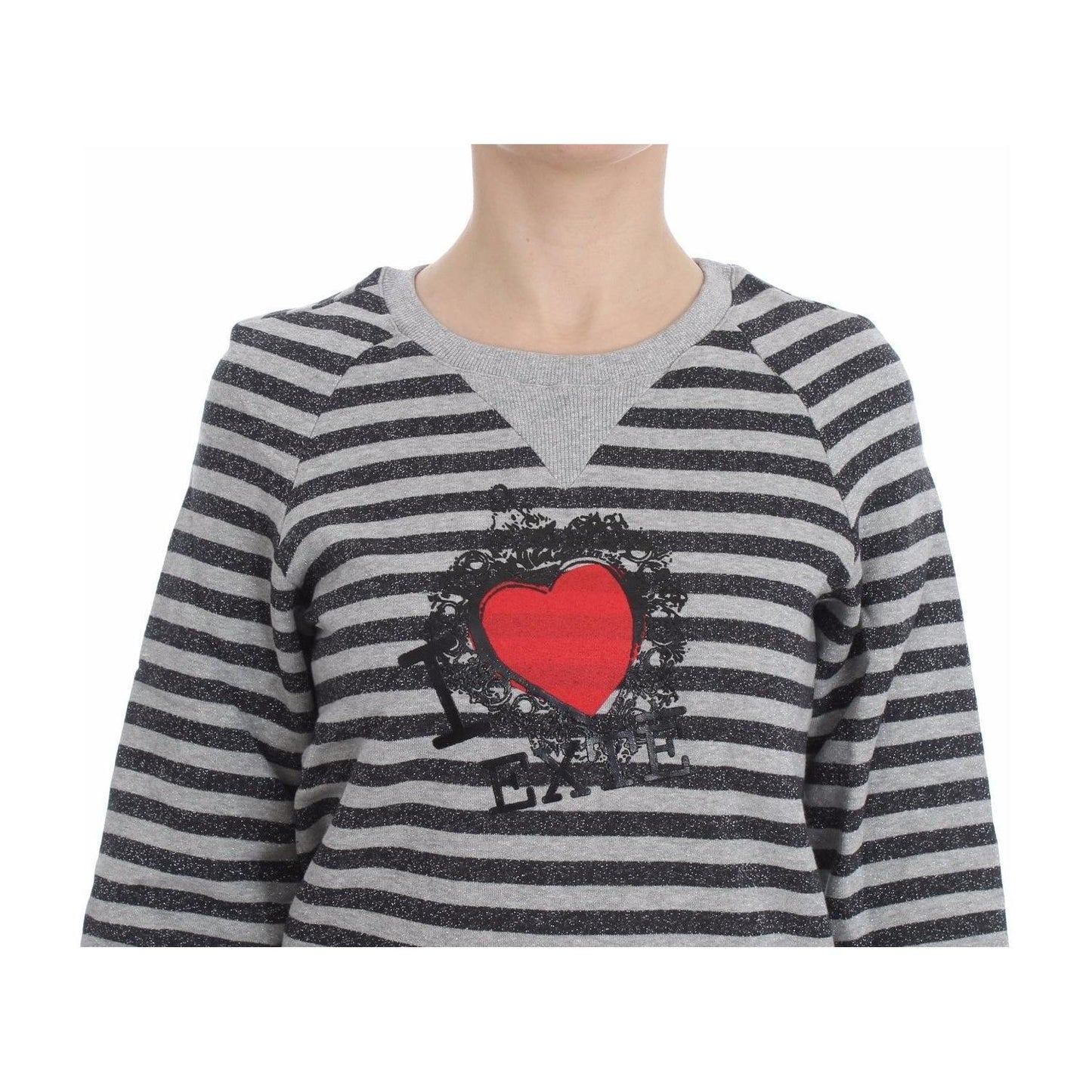 Exte Gray Striped Cotton Crewneck Sweater Exte