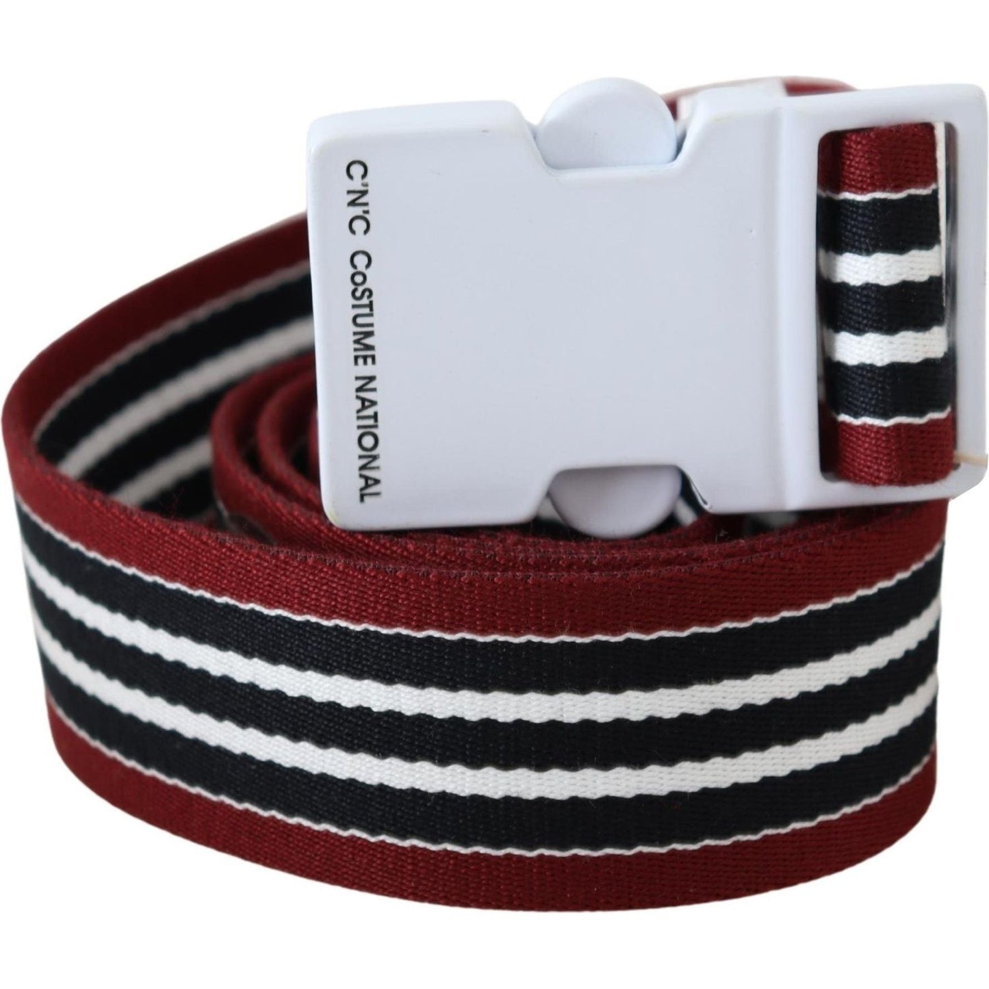 Costume National Black Red Stripe White Logo Buckle Waist Belt Costume National