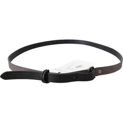 Costume National Brown Leather Skinny Round Buckle Belt