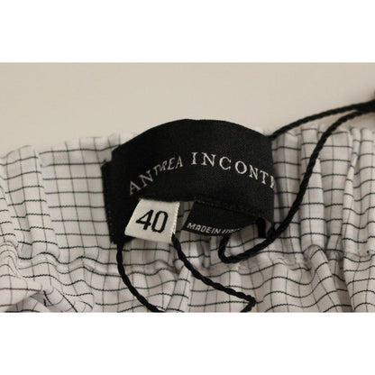 Andrea Incontri White Cotton Checkered Stretch Skirt Andrea Incontri