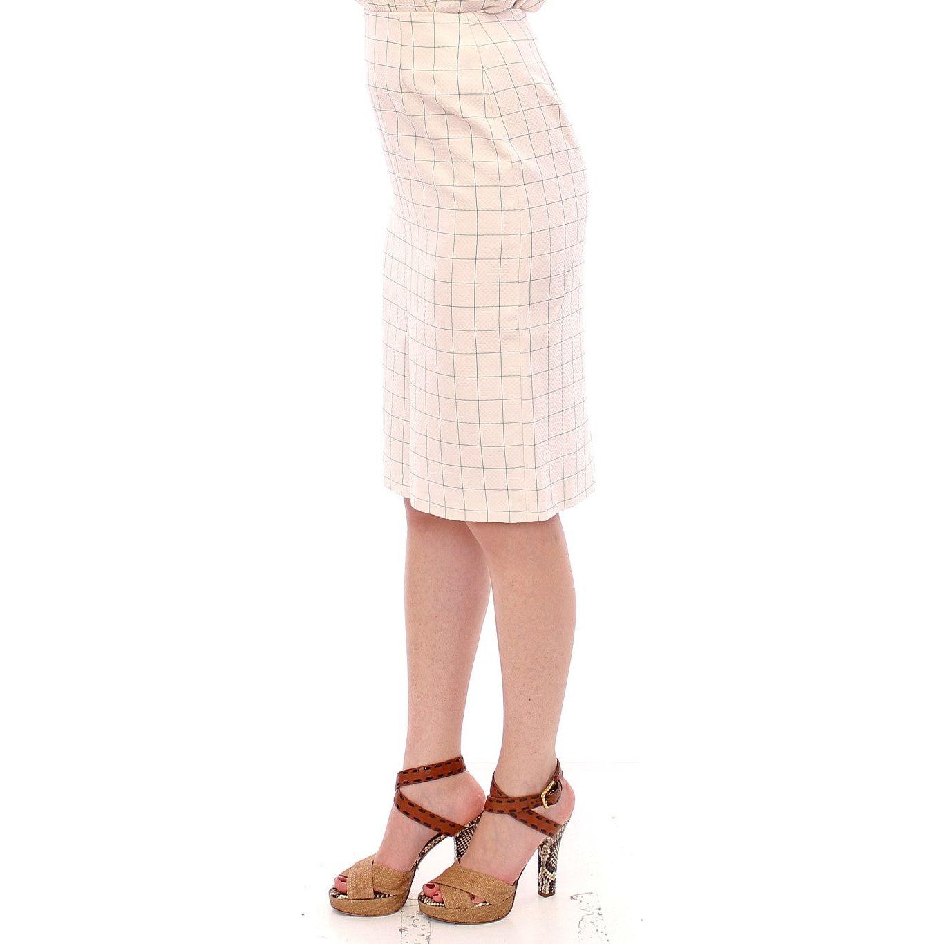 Andrea Incontri White Cotton Checkered Pencil Skirt Andrea Incontri