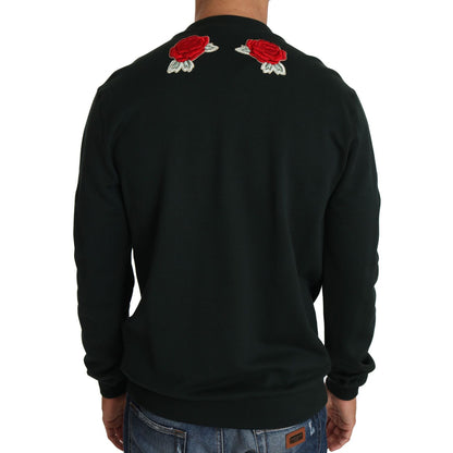 Dolce & Gabbana Green Crystal Heart Roses Gun Sweater