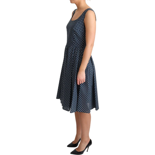 Dolce & Gabbana Blue Dotted Cotton A-Line Gown Dress DR2745-IT40