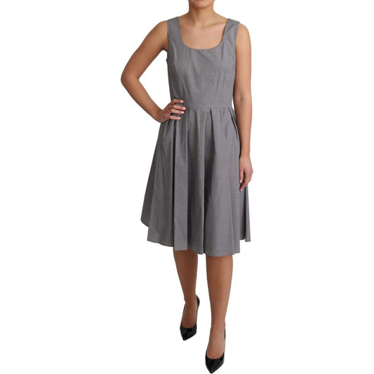 Dolce & Gabbana Blue Beige Geometric Cotton A-Line Dress DR2773-38