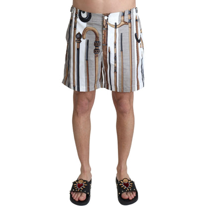 Dolce & Gabbana White Walking Stick Beachwear Shorts Swimshorts
