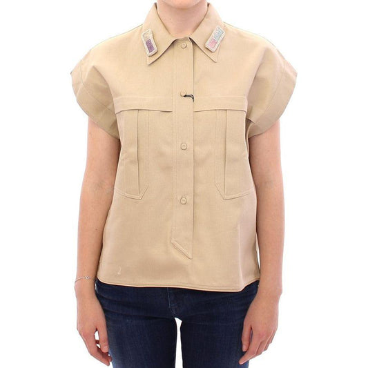 Andrea Incontri Beige Sleeveless Blouse Top Andrea Incontri