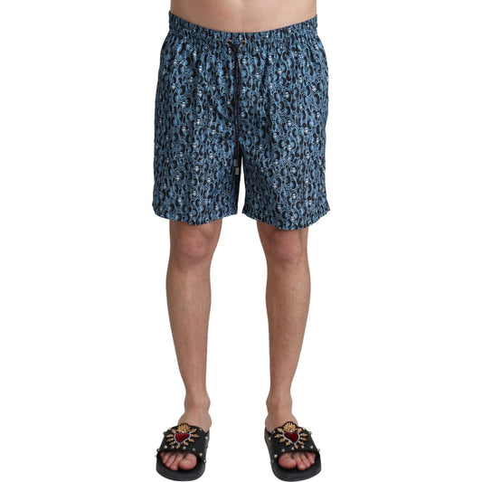 Dolce & Gabbana Blue Patterned Print Beachwear Shorts Swimwear BIK1111-IT4