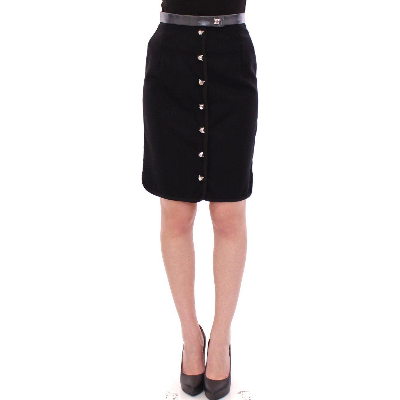 Corrado De Biase Black Metal Buttons Cotto Wool Skirt Corrado De Biase