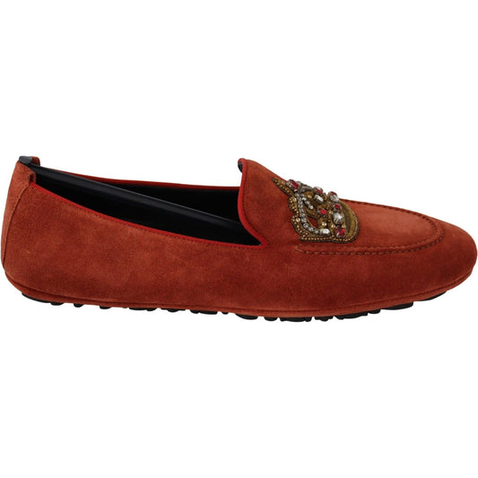 Dolce & Gabbana Orange Leather Crystal Crown Loafers Shoes 1728,67345645728,Dolce & Gabbana,EU40/US7,Loafers - Men - Shoes,Loafers - Shoes,Material: 100% Leather,Men,Men - Shoes,New with tags,Orange,Shoes,Slip-On Loafers - Loafers - Shoes