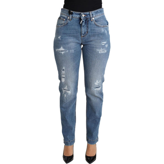 Dolce & Gabbana Blue Tattered Skinny Denim Cotton Blend Jeans PAN71874-36