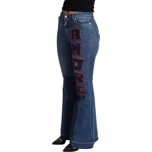 Dolce & Gabbana Blue Amore Patch Boot Cut Cotton Stretch Pant PAN71892-IT36