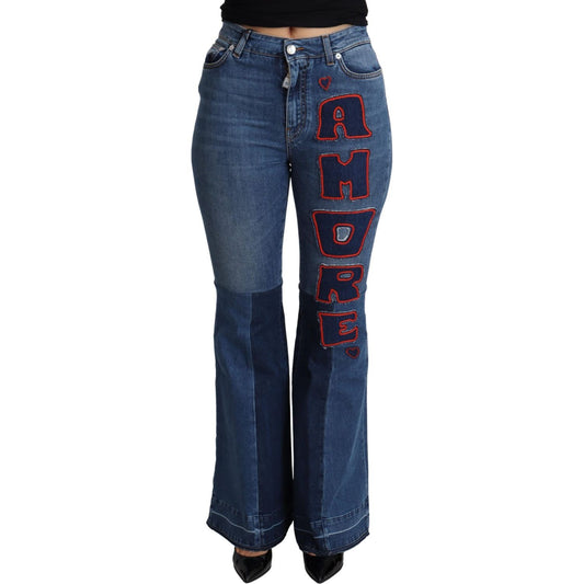 Dolce & Gabbana Blue Amore Patch Boot Cut Cotton Stretch Pant PAN71892-IT36