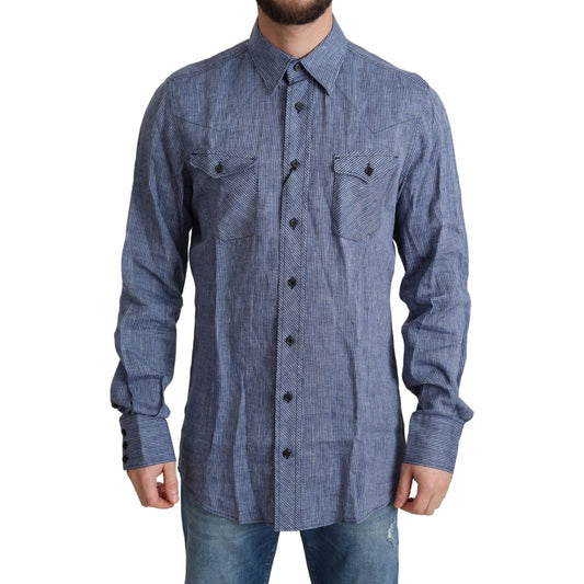 Dolce & Gabbana Blue Stripes Men Casual Button Down Shirt TSH6188-39