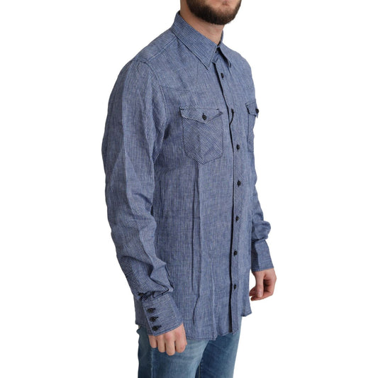 Dolce & Gabbana Blue Stripes Men Casual Button Down Shirt TSH6188-39