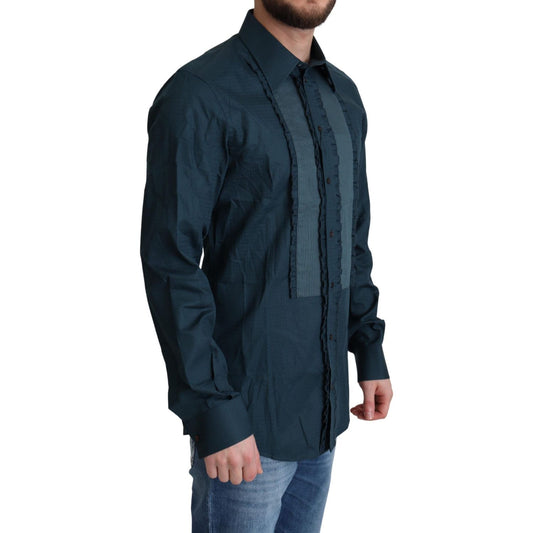 Dolce & Gabbana Blue Placket Cotton Dress Formal Shirt TSH6192 -42