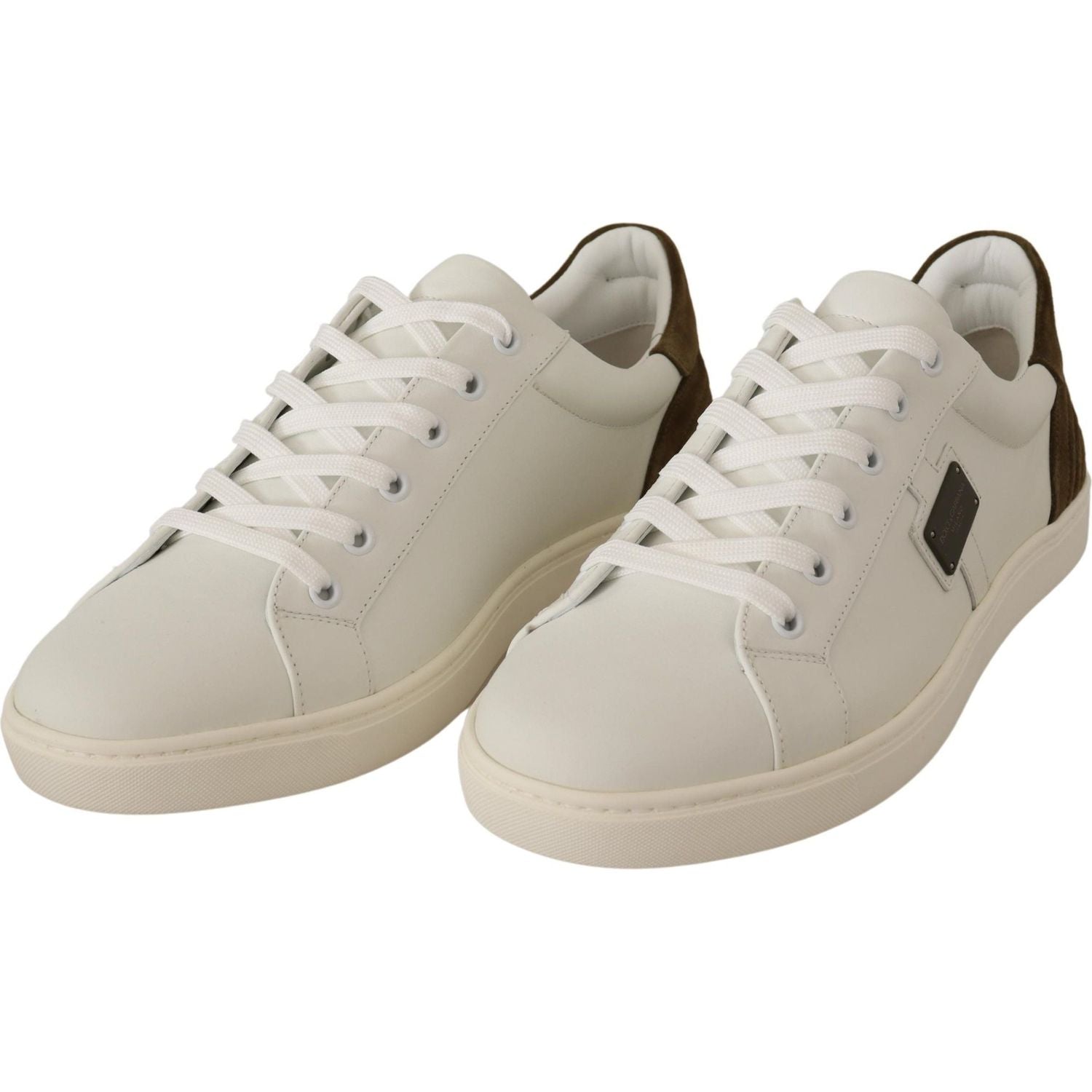 Dolce & Gabbana White Suede Leather Mens Low Tops Sneakers