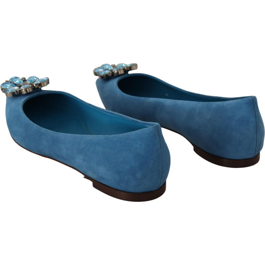 Dolce & Gabbana Blue Suede Crystals Loafers Flats Shoes LA9013-35