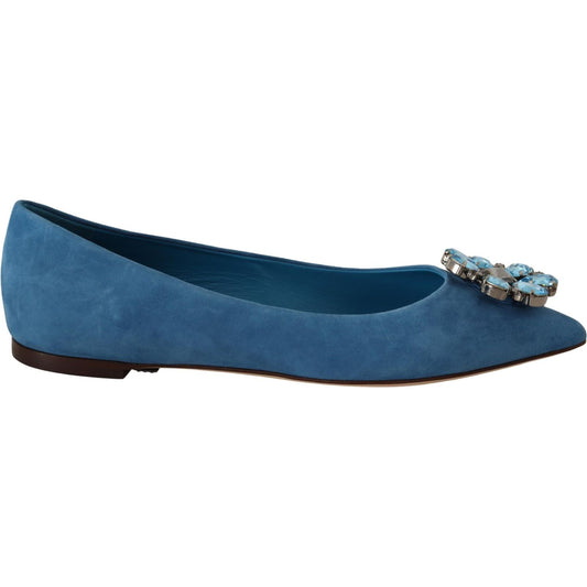 Dolce & Gabbana Blue Suede Crystals Loafers Flats Shoes LA9013-35