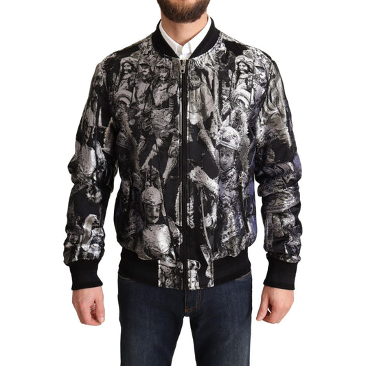 Dolce & Gabbana Black Silver Puppi Motive Bomber Jacket Dolce & Gabbana