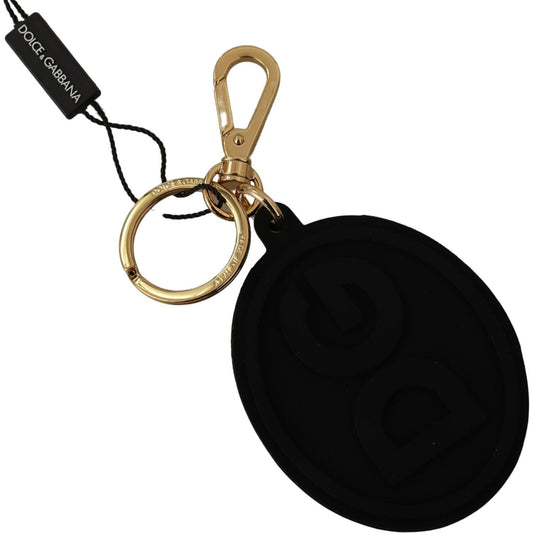 Dolce & Gabbana Black Rubber DG Logo Gold Brass Metal Keyring Keychain Dolce & Gabbana