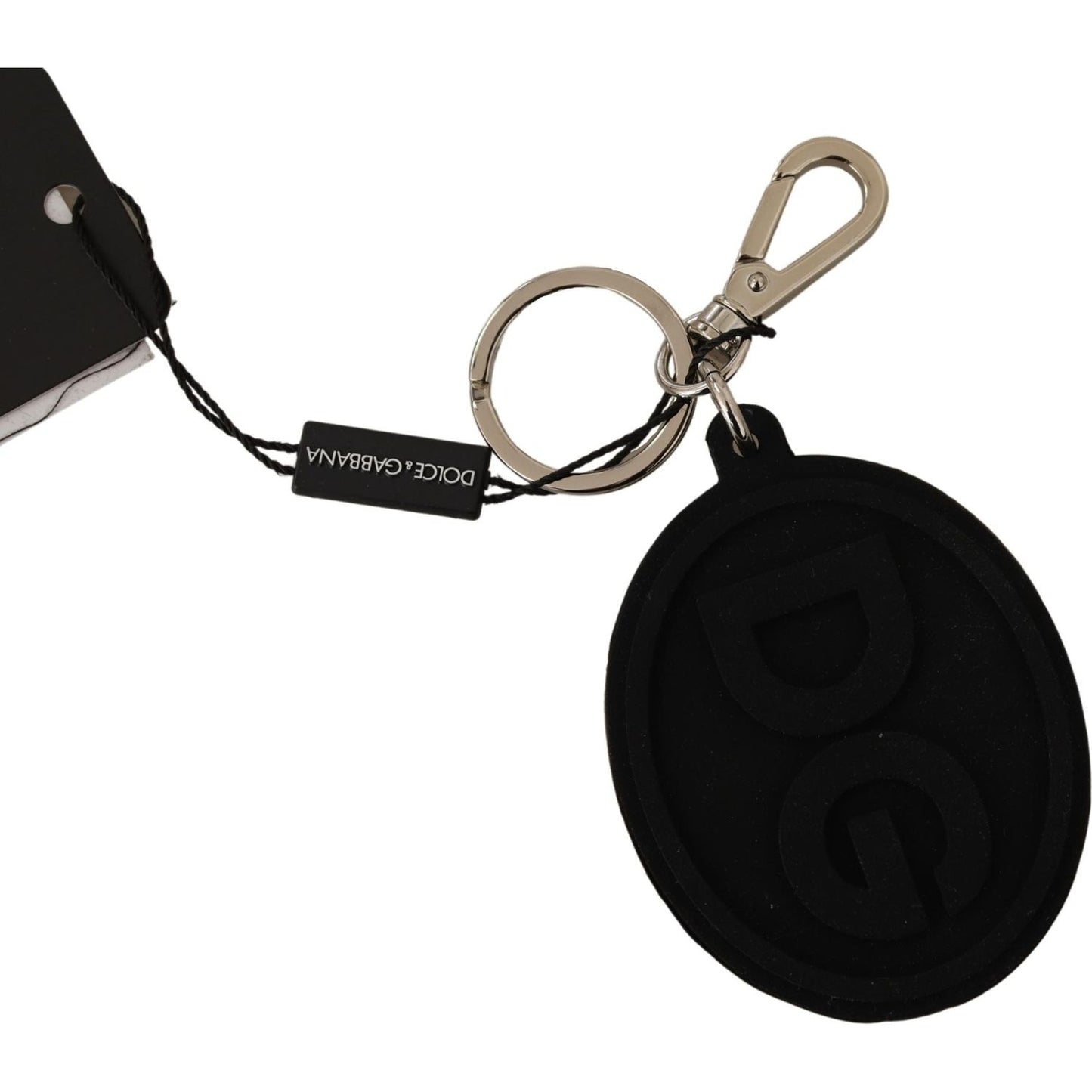 Dolce & Gabbana Black Rubber DG Logo Silver Brass Metal Keychain Dolce & Gabbana