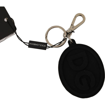 Dolce & Gabbana Black Rubber DG Logo Silver Brass Metal Keychain Dolce & Gabbana