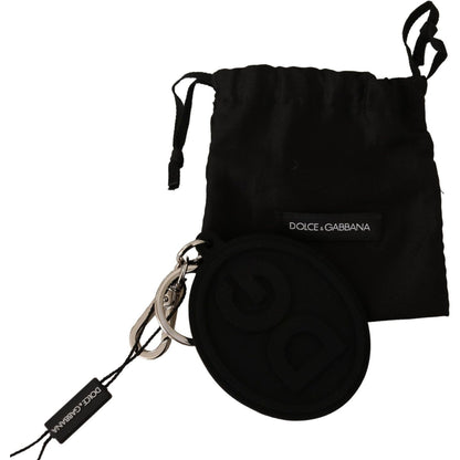 Dolce & Gabbana Black Rubber DG Logo Silver Brass Metal Keychain Dolce & Gabbana