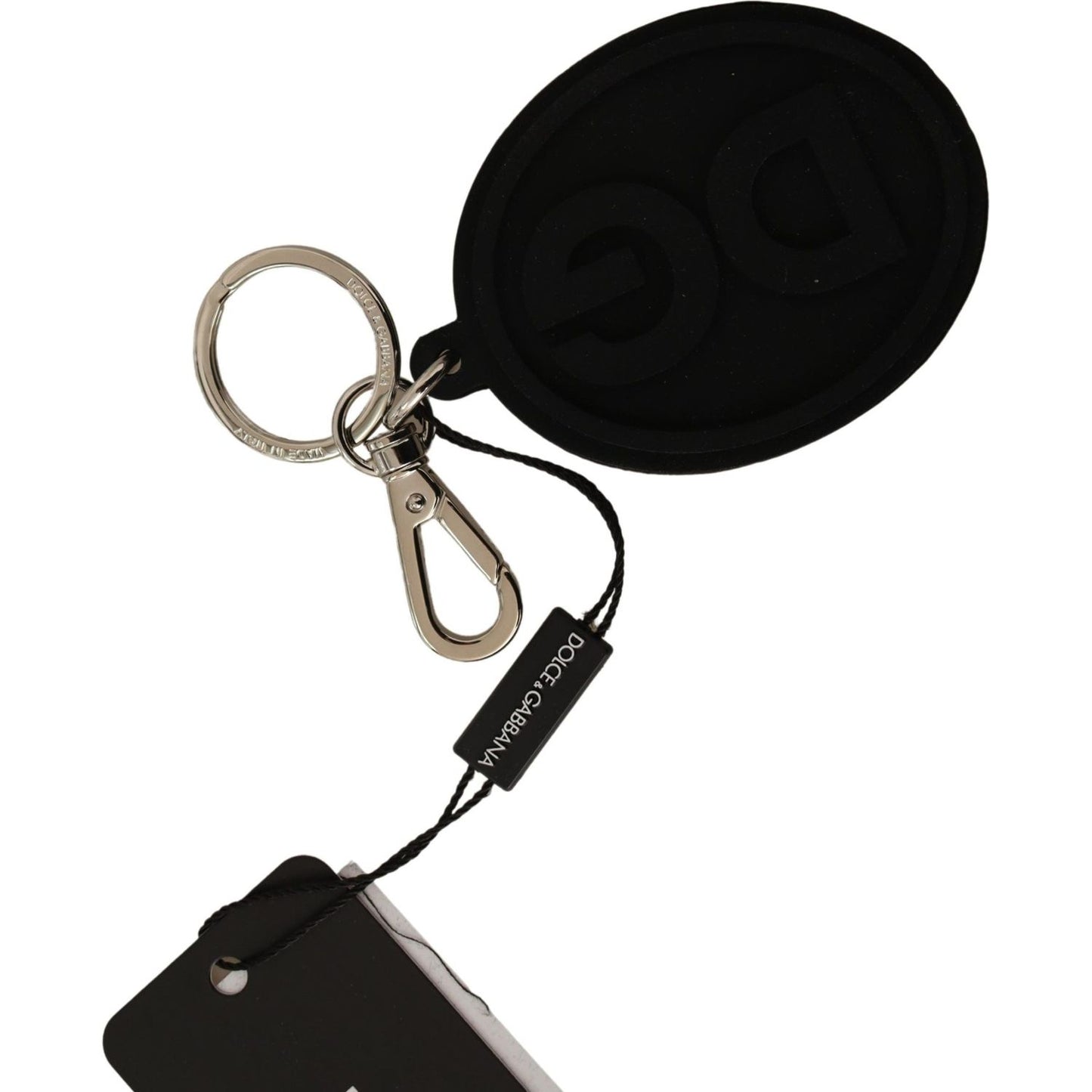 Dolce & Gabbana Black Rubber DG Logo Silver Brass Metal Keychain Dolce & Gabbana