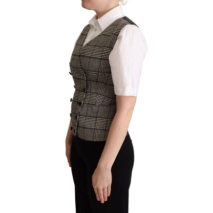 Dolce & Gabbana Gray Checkered Sleeveless Waistcoat Vest Dolce & Gabbana