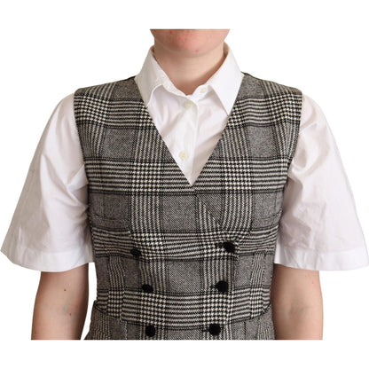 Dolce & Gabbana Gray Checkered Sleeveless Waistcoat Vest Dolce & Gabbana