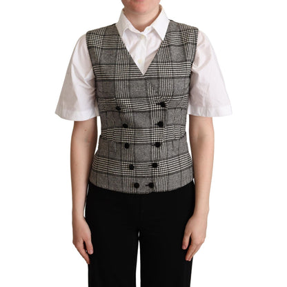 Dolce & Gabbana Gray Checkered Sleeveless Waistcoat Vest Dolce & Gabbana