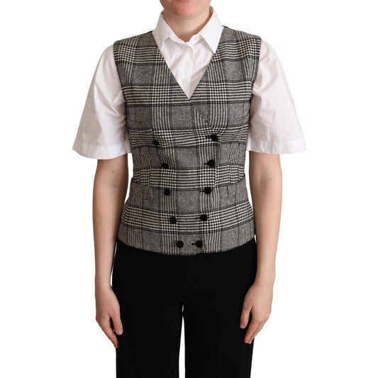 Dolce & Gabbana Gray Checkered Sleeveless Waistcoat Vest Dolce & Gabbana
