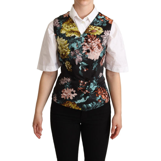 Dolce & Gabbana Black Jacquard Floral Waistcoat Vest Dolce & Gabbana