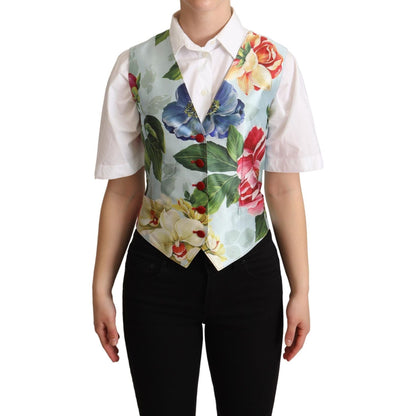 Dolce & Gabbana Mint Green Floral Silk Waistcoat Vest Dolce & Gabbana