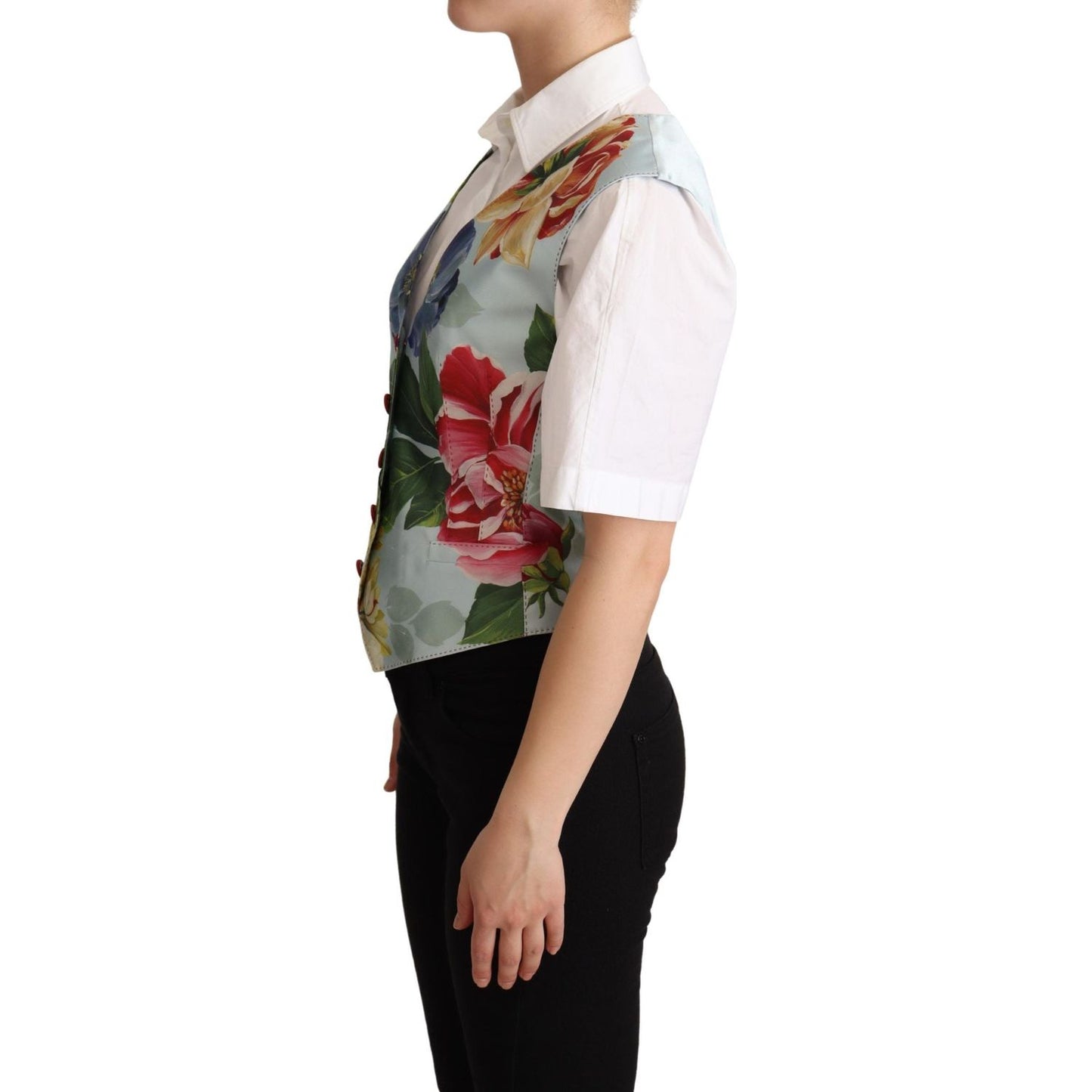 Dolce & Gabbana Mint Green Floral Silk Waistcoat Vest Dolce & Gabbana